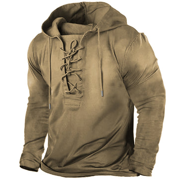Men's Outdoor Vintage Tie Hooded Long Sleeve T-Shirt